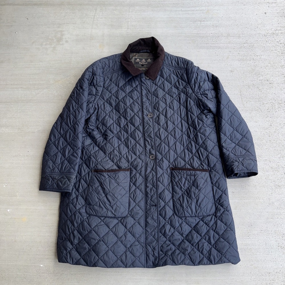 Barbour Jacket Womens 2X Blue Quilted Puffer Button Zip Casual Preppy Tartan